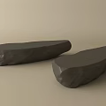 Two Black Minimalist Natural Stools With Irregular Stone Shape And Smooth Surface 3d model