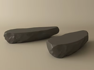 Two Black Minimalist Natural Stools With Irregular Stone Shape And Smooth Surface 3d model