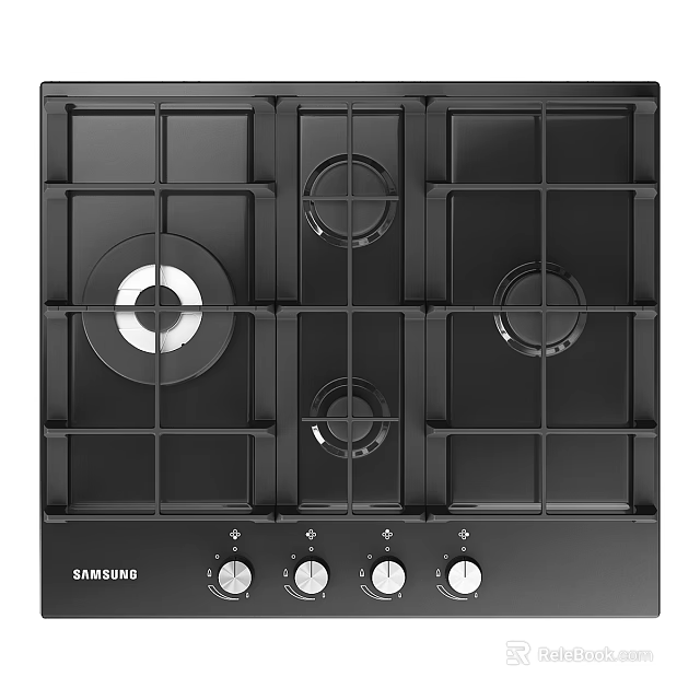 Samsung Black Gas Hob With Four Burners And Control Knobs For Kitchen Use 3d model 