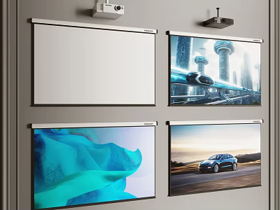 Clear High Definition Projection Monitoring System With Four Projector Screens Displaying Various 3d model