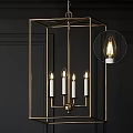 Gold Frame Chandelier With Lit Candle Shaped Bulbs On Dark Wall Background