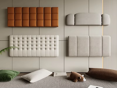 Modern Tufted And Plain Headboards In Brown Gray White With Pillows And Teddy Bear 3d model