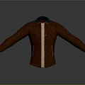 Classic brown leather jacket with green collar and stylish stitching design details