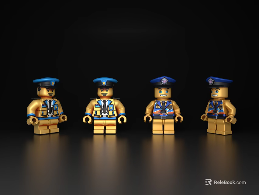 Four Piece Lego Police Figurine Set Decorative Collectible Display Ornaments for Home Decor 3d model 
