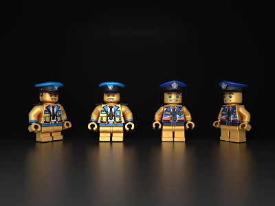 Four Piece Lego Police Figurine Set Decorative Collectible Display Ornaments for Home Decor 3d model