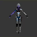 Futuristic Sci Fi Character Wearing Blue Silver Mechanical Armor with Purple Arms