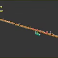 Colorful Cartoon Scene With Red Long Structure Green Small Figures And Blue Base Platform