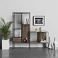 Modern Wooden Metal Frame Shelving Unit With Decorative Vases Books And Potted Plant