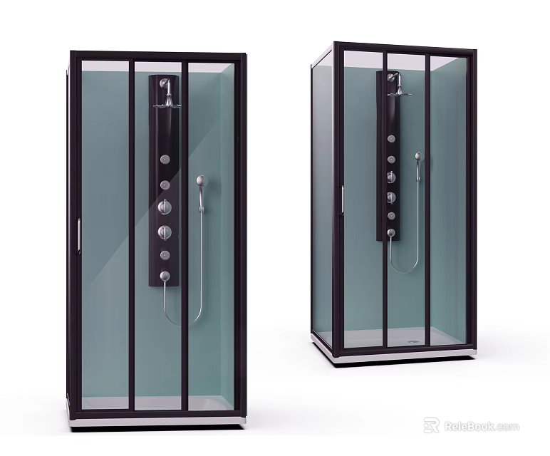 Modern Shower Sauna Glass Enclosure With Black Frame And Handheld Shower Controls 3d model 