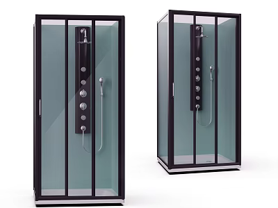 Modern Shower Sauna Glass Enclosure With Black Frame And Handheld Shower Controls 3d model