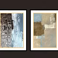Two Framed Abstract Paintings With Blue Brown Beige Tones And Textured Brushstrokes