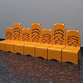 Orange Public Chairs With Tiger Head Design And Striped Backrest In Row