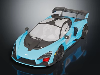 Sleek Blue Sports Racing Car With Black Accents Rear Spoiler And Modern Design 3d model