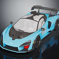 Sleek Blue Sports Racing Car With Black Accents Rear Spoiler And Modern Design