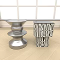 Modern Living Room Side Tables With Silver Stacked Design And Geometric Striped Patterns 3d model