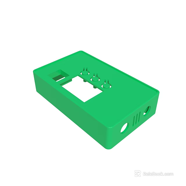 Green Plastic Electronic Device Enclosure With Rectangular Opening And Mounting Holes 3d model