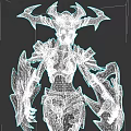 Fantasy Game Character With Blue Skin Horned Headdress And Red Gold Ornate Armor