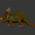 Realistic Ceratopsian Dinosaur Model With Green Orange Skin Spiked Back And Horned Head