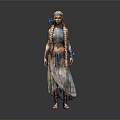 Game Movie Character With Braided Hair Blue Brown Outfit And Decorative Sandal Details