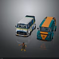 Colorful Volkswagen Buses With White Blue Yellow Stripes And Blue Orange Gradient Design