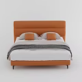 Modern Double Bed With Orange Headboard White Sheets Gray Blanket And Orange Pillows 3d model