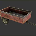 Red Rusty Utility Trailer With Metal Body And Single Wheel Structure
