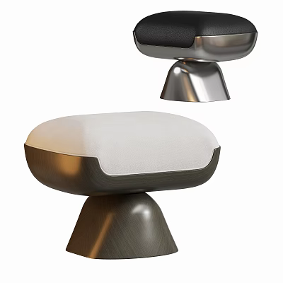 Modern Stool With White Padded Seat And Polished Metal Base Design 3d model