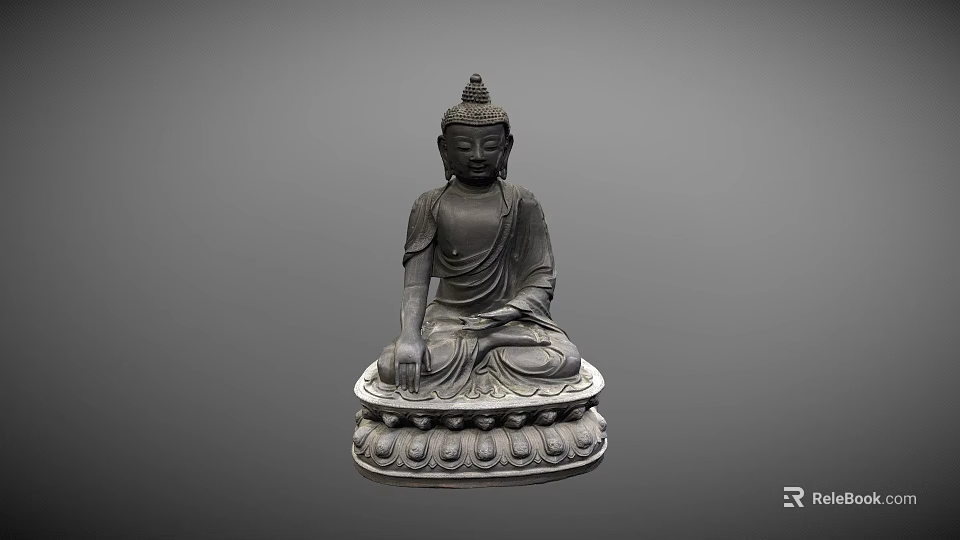 Traditional Seated Buddha Sculpture Carving With Intricate Lotus Pedestal And Detailed Design 3d model 
