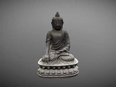 Traditional Seated Buddha Sculpture Carving With Intricate Lotus Pedestal And Detailed Design 3d model