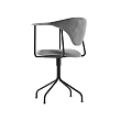 Modern Office Chair With Armrests Curved Backrest Gray Padded Seat And Black Metal Base