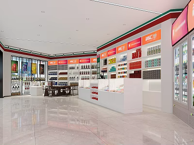 Modern Liquor and Tobacco Store Interior With Shelves Display Counters And Products 3d model