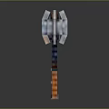 Pixel Style Game Weapon Hammer With Silver Gray Head And Blue Orange Handle