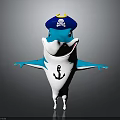 Cartoon Shark Character With Pirate Hat And Anchor Design Standing With Outstretched Arms