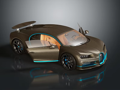 Sleek Carbon Fiber Sports Car With Scissor Doors Orange Interior Blue Accents 3d model
