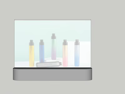 Decorative Ornament Set With Cylindrical Colored Bottles And White Elongated Object On Gray Base 3d model