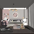 Pink Kids Room Interior With Soft Bed Stuffed Toys Chandelier Vanity And Cozy Rug