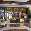 Modern Café Interior Design With Large Windows Wooden Ceiling And Cozy Seating Area