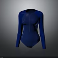 Blue Long Sleeve Bodysuit with Zip Front Fitted Design and Solid Color Silhouette