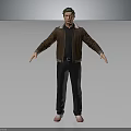Standing 3D Human Character Model Wearing Brown Jacket Black Shirt Green Headwear