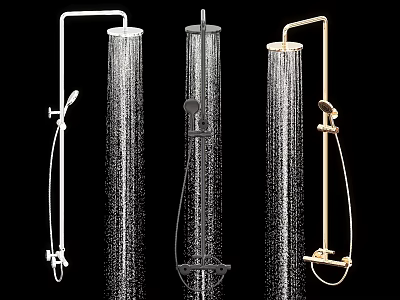 Modern Shower Systems With Flowing Water Streams And Different Color Finishes 3d model
