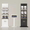 Multi Layer Brochure Display Stands In White Black With Small Sign Holder And Brochures