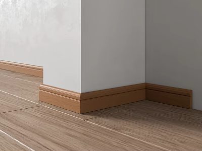 Smooth Wooden Baseboard Lines At Corner Connecting White Wall And Wooden Floor 3d model