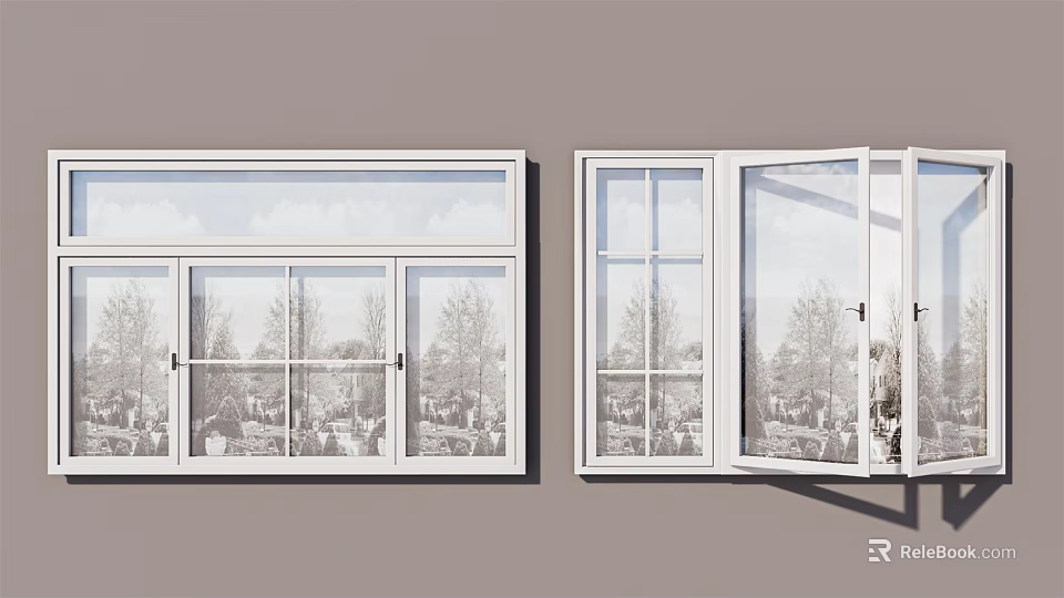 Modern White Frame Casement Window for Home Interior in Open Close State with Natural View 3d model 