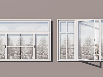 Modern White Frame Casement Window for Home Interior in Open Close State with Natural View 3d model