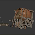 Ancient Wooden Cart With Large Barrel Filled With Grain And Scattered Grain Nearby Small Box