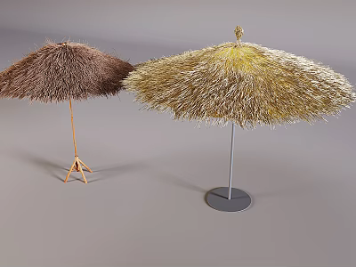 Sunshade with Two Different Colors Brown and Golden Umbrella like Structure Wooden and Metal Stand 3d model
