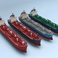 Colorful Ship Models Lined Up With Red Dark Red Gray And Blue Green Hulls