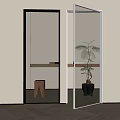 Modern Minimalist Interior Flush Door With Vertical Striped Glass And Black White Frames