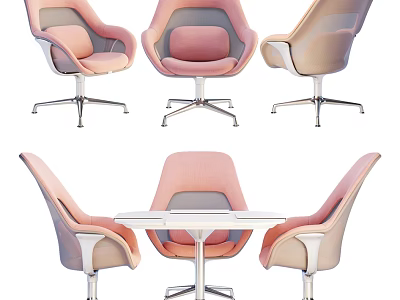 Modern Office Desk With Pink Upholstered Swivel Chairs And Metal Bases 3d model