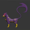 Game And Movie Fantasy Character With Purple Yellow Body Long Curved Tail And Pointed Ears